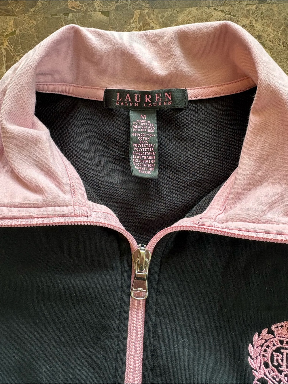 Ralph Lauren Black Jacket with Pink Trim and Crest - Picture 4 of 7